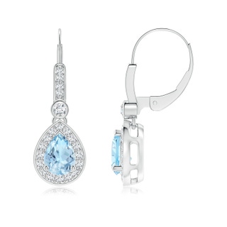 7x5mm AAA Pear-Shaped Aquamarine and Diamond Halo Drop Earrings in White Gold