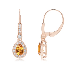 6x4mm AA Pear-Shaped Citrine and Diamond Halo Drop Earrings in 10K Rose Gold