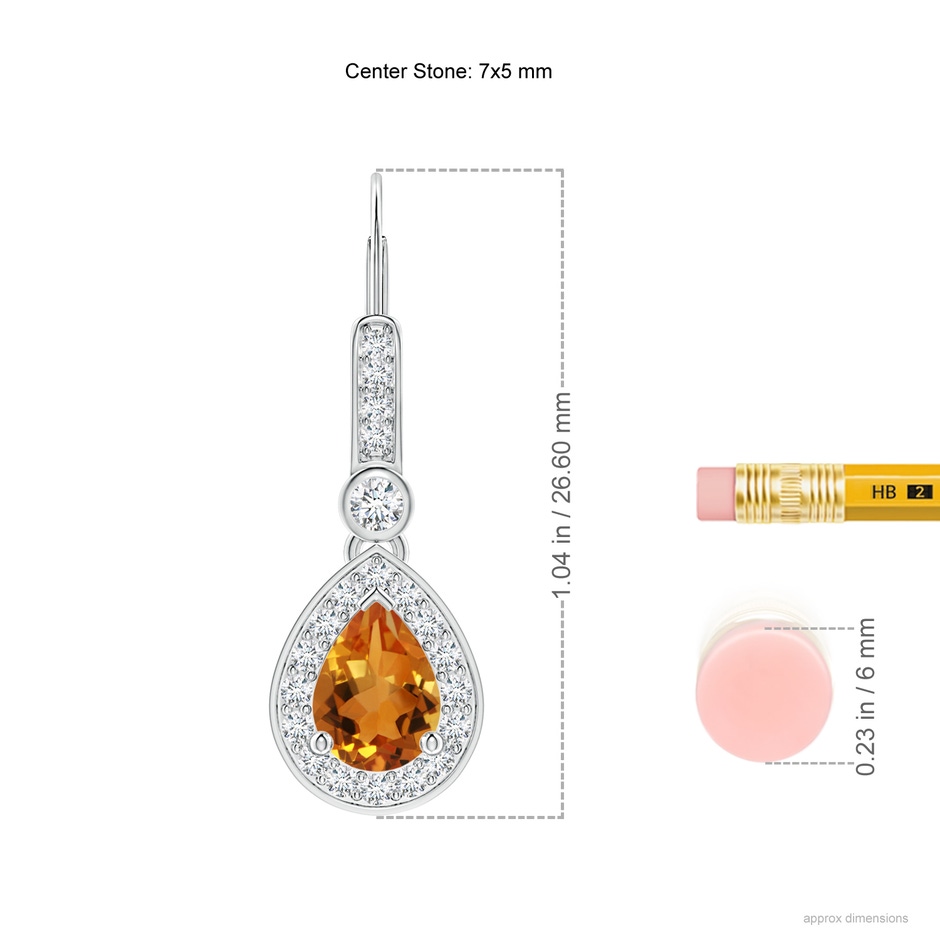 7x5mm AAA Pear-Shaped Citrine and Diamond Halo Drop Earrings in White Gold ruler