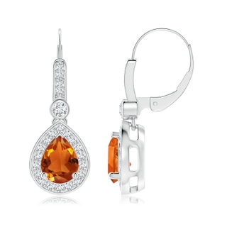 8x6mm AAAA Pear-Shaped Citrine and Diamond Halo Drop Earrings in P950 Platinum