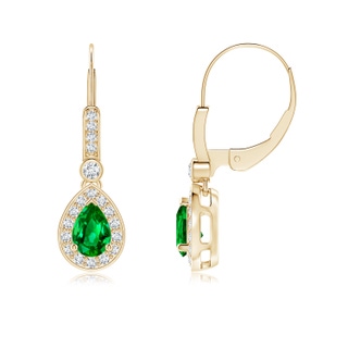 6x4mm AAAA Pear-Shaped Emerald and Diamond Halo Drop Earrings in Yellow Gold
