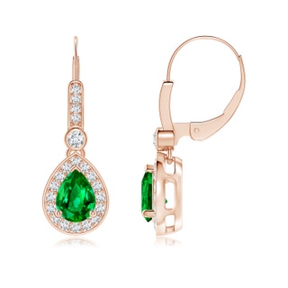 7x5mm AAAA Pear-Shaped Emerald and Diamond Halo Drop Earrings in Rose Gold