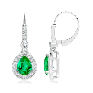 8x6mm AAA Pear-Shaped Emerald and Diamond Halo Drop Earrings in White Gold
