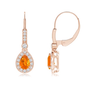 6x4mm AA Pear-Shaped Fire Opal and Diamond Halo Drop Earrings in Rose Gold