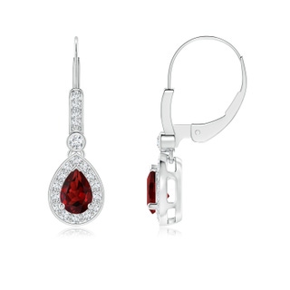 6x4mm AAAA Pear-Shaped Garnet and Diamond Halo Drop Earrings in White Gold