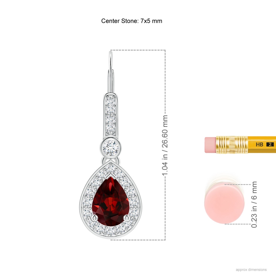 7x5mm AAA Pear-Shaped Garnet and Diamond Halo Drop Earrings in White Gold ruler