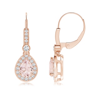 7x5mm A Pear-Shaped Morganite and Diamond Halo Drop Earrings in 10K Rose Gold