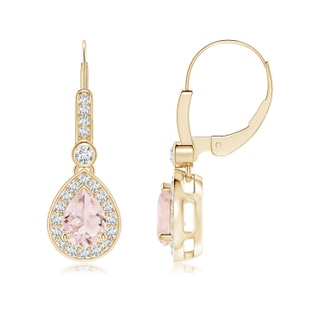 7x5mm A Pear-Shaped Morganite and Diamond Halo Drop Earrings in Yellow Gold