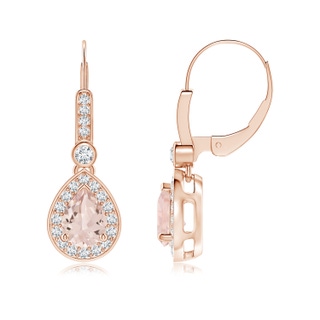 7x5mm AA Pear-Shaped Morganite and Diamond Halo Drop Earrings in Rose Gold