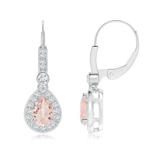 7x5mm AA Pear-Shaped Morganite and Diamond Halo Drop Earrings in White Gold
