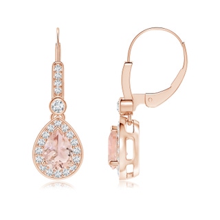 7x5mm AAA Pear-Shaped Morganite and Diamond Halo Drop Earrings in Rose Gold
