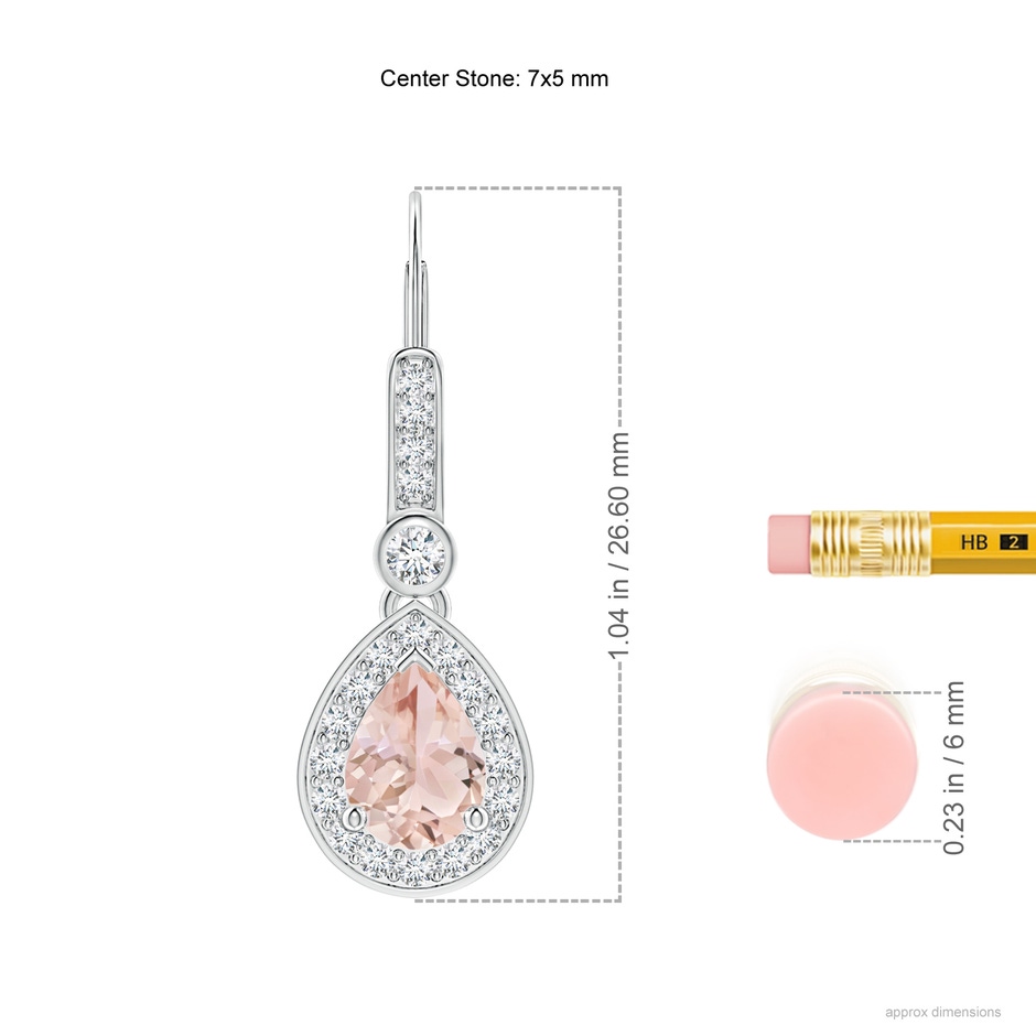 7x5mm AAA Pear-Shaped Morganite and Diamond Halo Drop Earrings in White Gold ruler