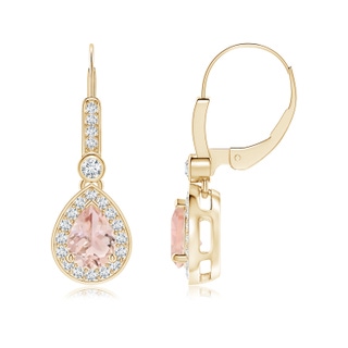 7x5mm AAA Pear-Shaped Morganite and Diamond Halo Drop Earrings in Yellow Gold