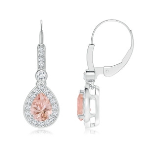 7x5mm AAAA Pear-Shaped Morganite and Diamond Halo Drop Earrings in White Gold