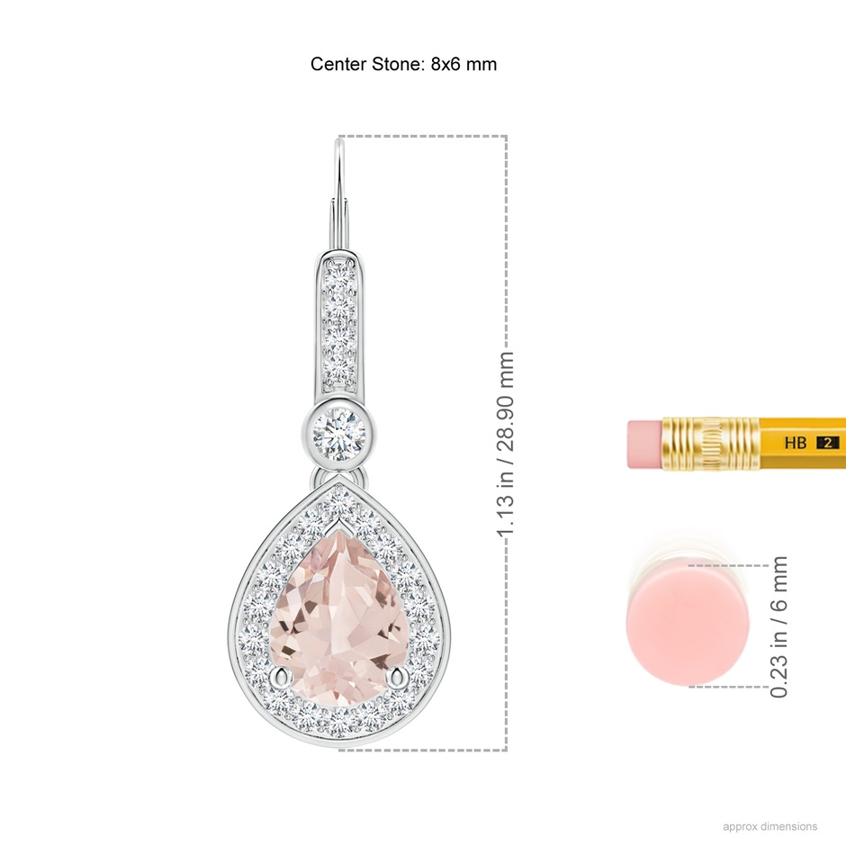 8x6mm AA Pear-Shaped Morganite and Diamond Halo Drop Earrings in White Gold ruler
