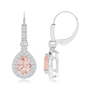 8x6mm AAA Pear-Shaped Morganite and Diamond Halo Drop Earrings in White Gold