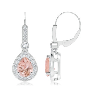 8x6mm AAAA Pear-Shaped Morganite and Diamond Halo Drop Earrings in P950 Platinum