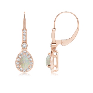 6x4mm AAA Pear-Shaped Opal and Diamond Halo Drop Earrings in Rose Gold
