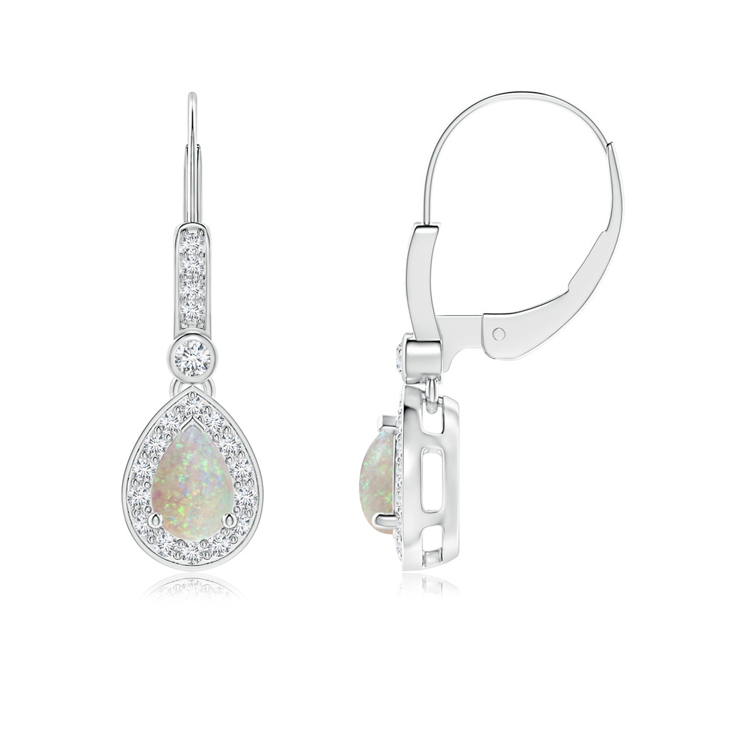 6x4mm AAA Pear-Shaped Opal and Diamond Halo Drop Earrings in White Gold