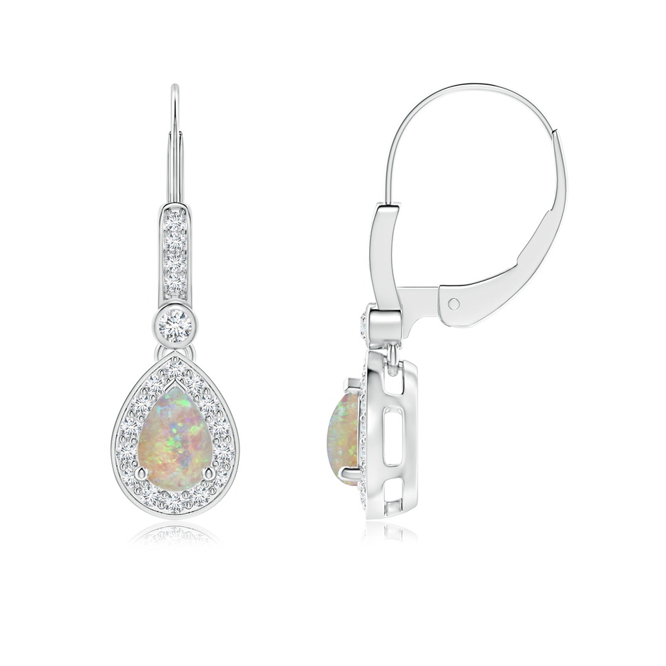 6x4mm AAAA Pear-Shaped Opal and Diamond Halo Drop Earrings in White Gold 