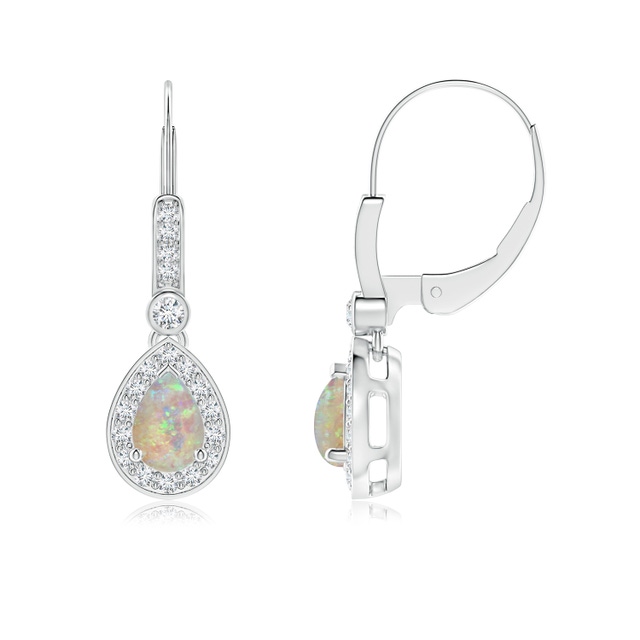 Pear-Shaped Opal Drop Earrings with Diamond Halo | Angara