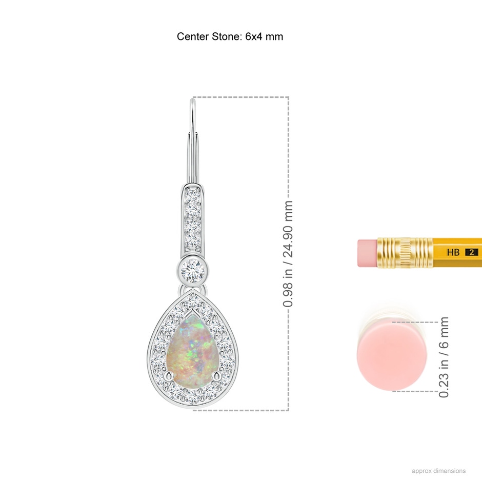 6x4mm AAAA Pear-Shaped Opal and Diamond Halo Drop Earrings in White Gold ruler