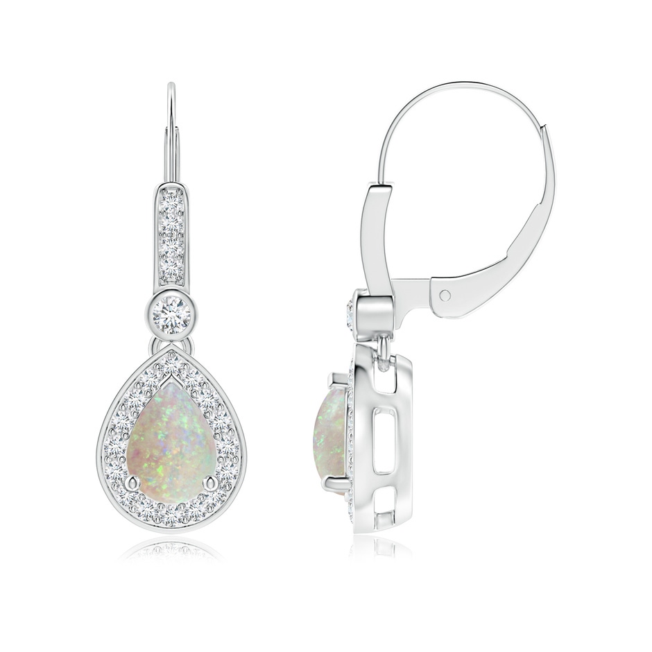 7x5mm AAA Pear-Shaped Opal and Diamond Halo Drop Earrings in White Gold 