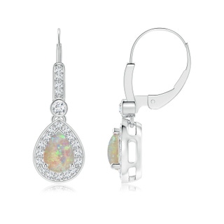 7x5mm AAAA Pear-Shaped Opal and Diamond Halo Drop Earrings in White Gold