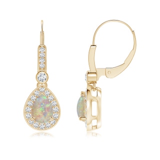 7x5mm AAAA Pear-Shaped Opal and Diamond Halo Drop Earrings in Yellow Gold