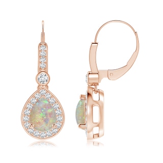 8x6mm AAAA Pear-Shaped Opal and Diamond Halo Drop Earrings in Rose Gold