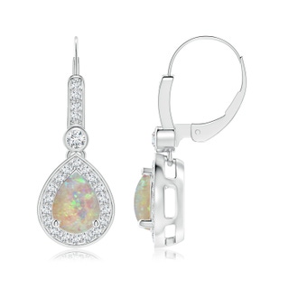 8x6mm AAAA Pear-Shaped Opal and Diamond Halo Drop Earrings in White Gold