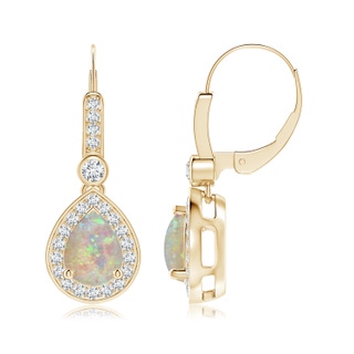 8x6mm AAAA Pear-Shaped Opal and Diamond Halo Drop Earrings in Yellow Gold