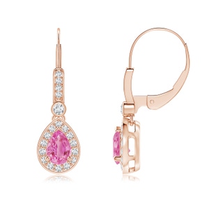 6x4mm AA Pear-Shaped Pink Sapphire and Diamond Halo Drop Earrings in 10K Rose Gold