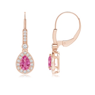 6x4mm AAA Pear-Shaped Pink Sapphire and Diamond Halo Drop Earrings in Rose Gold