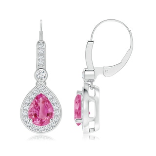 8x6mm AAA Pear-Shaped Pink Sapphire and Diamond Halo Drop Earrings in P950 Platinum