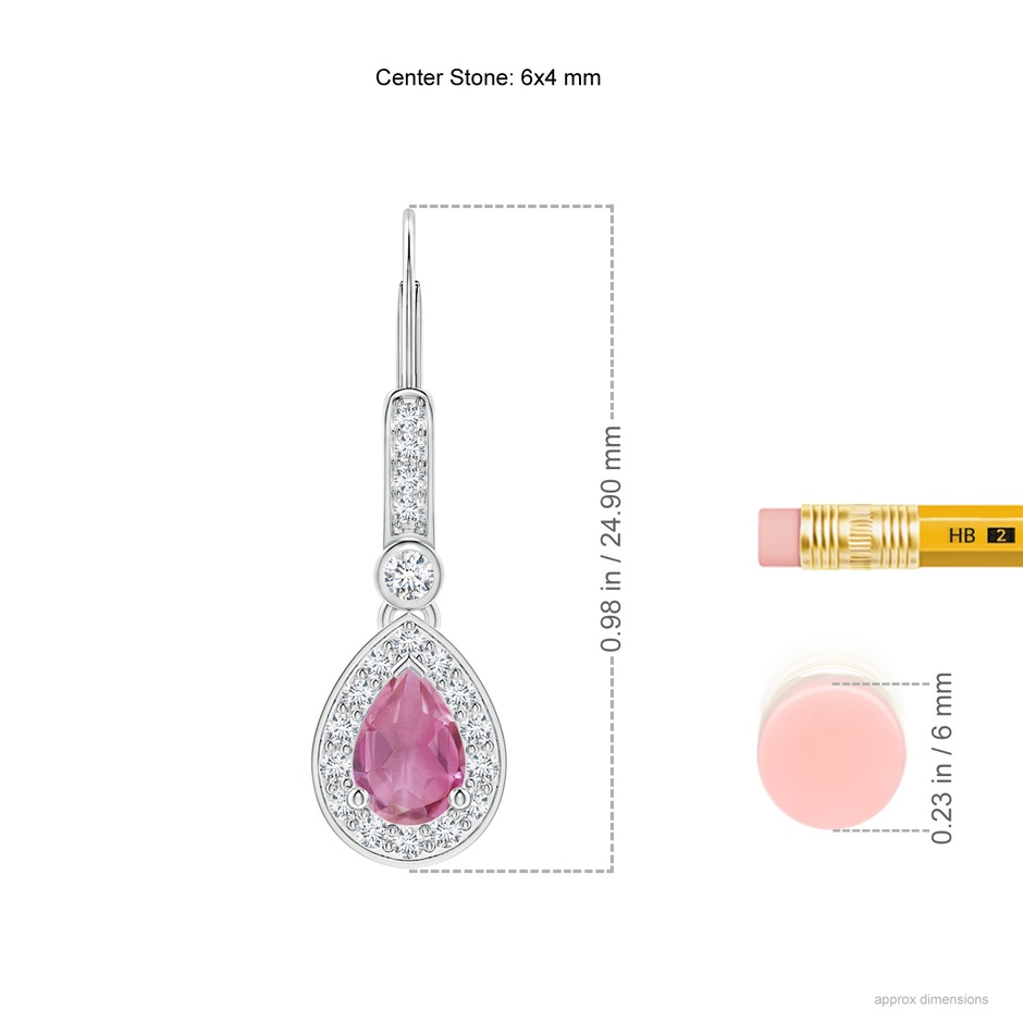 6x4mm AA Pear-Shaped Pink Tourmaline and Diamond Halo Drop Earrings in White Gold ruler