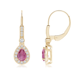 6x4mm AAA Pear-Shaped Pink Tourmaline and Diamond Halo Drop Earrings in Yellow Gold