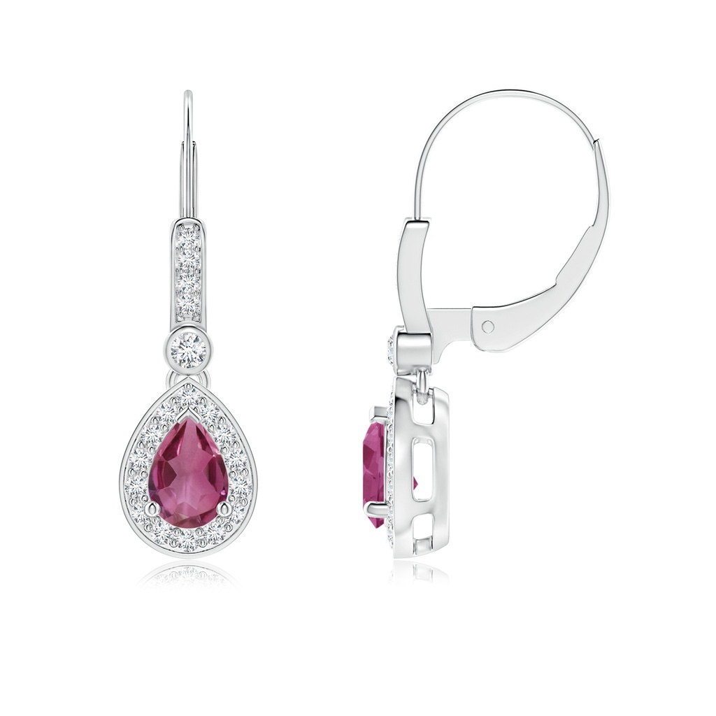 6x4mm AAAA Pear-Shaped Pink Tourmaline and Diamond Halo Drop Earrings in P950 Platinum