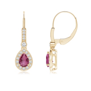 6x4mm AAAA Pear-Shaped Pink Tourmaline and Diamond Halo Drop Earrings in Yellow Gold