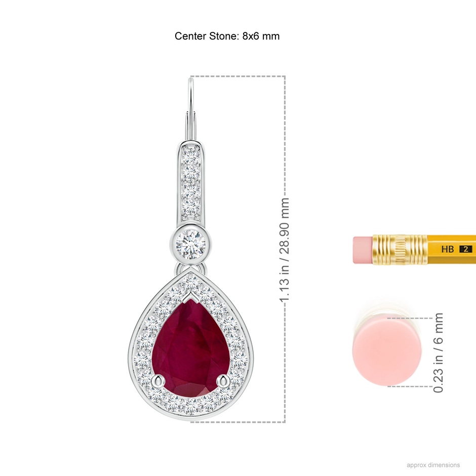 8x6mm A Pear-Shaped Ruby and Diamond Halo Drop Earrings in P950 Platinum ruler