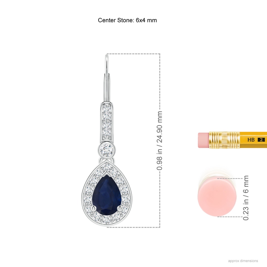 6x4mm A Pear-Shaped Blue Sapphire and Diamond Halo Drop Earrings in P950 Platinum ruler