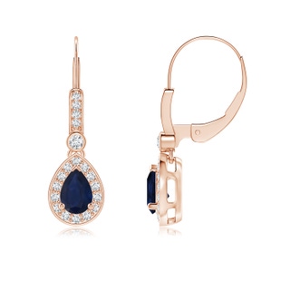 6x4mm A Pear-Shaped Blue Sapphire and Diamond Halo Drop Earrings in Rose Gold