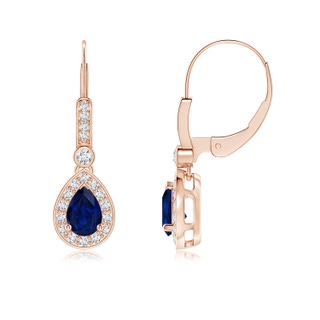 6x4mm AA Pear-Shaped Blue Sapphire and Diamond Halo Drop Earrings in Rose Gold