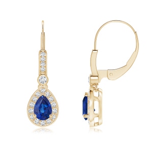 6x4mm AAA Pear-Shaped Blue Sapphire and Diamond Halo Drop Earrings in Yellow Gold