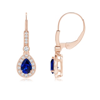 6x4mm AAAA Pear-Shaped Blue Sapphire and Diamond Halo Drop Earrings in Rose Gold