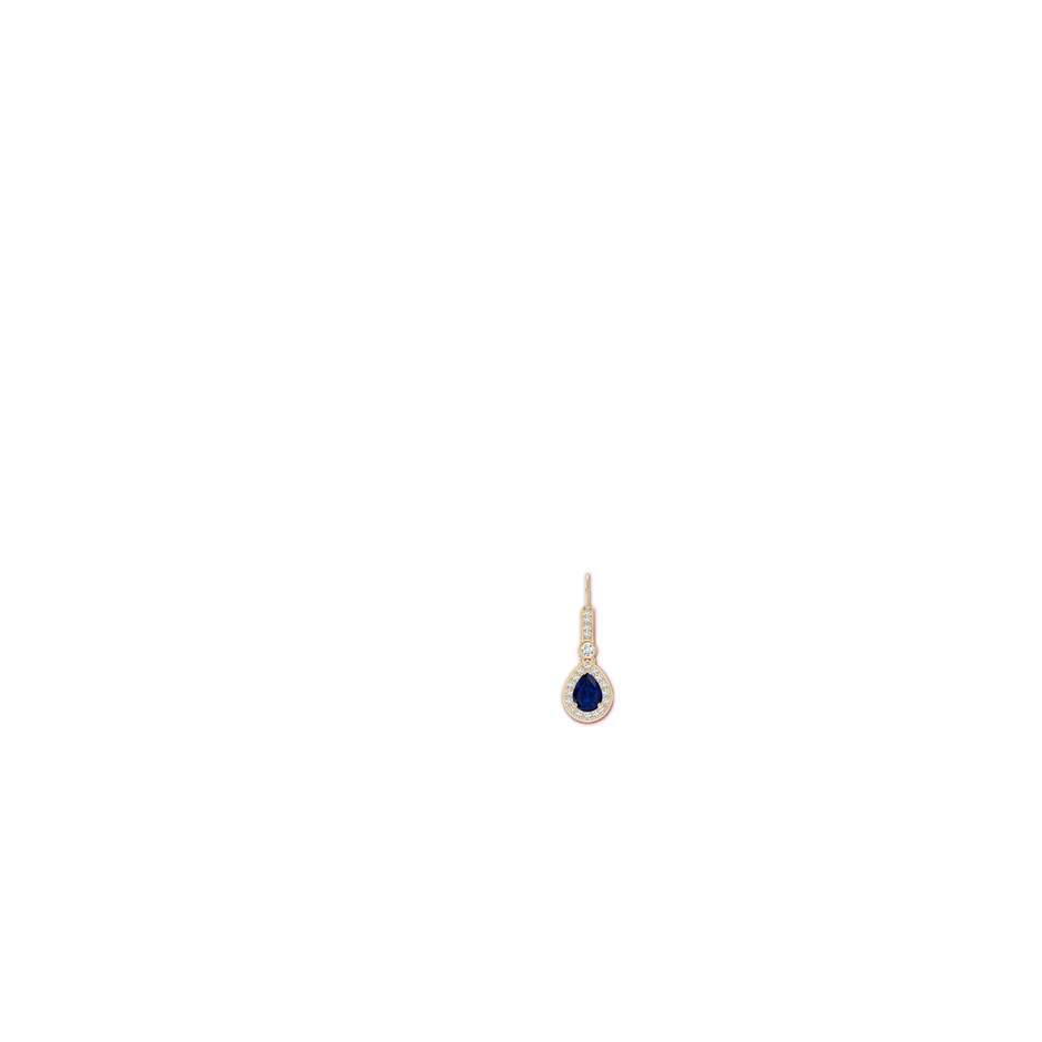 7x5mm AA Pear-Shaped Blue Sapphire and Diamond Halo Drop Earrings in Yellow Gold body-ear