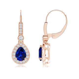 7x5mm AAAA Pear-Shaped Blue Sapphire and Diamond Halo Drop Earrings in Rose Gold