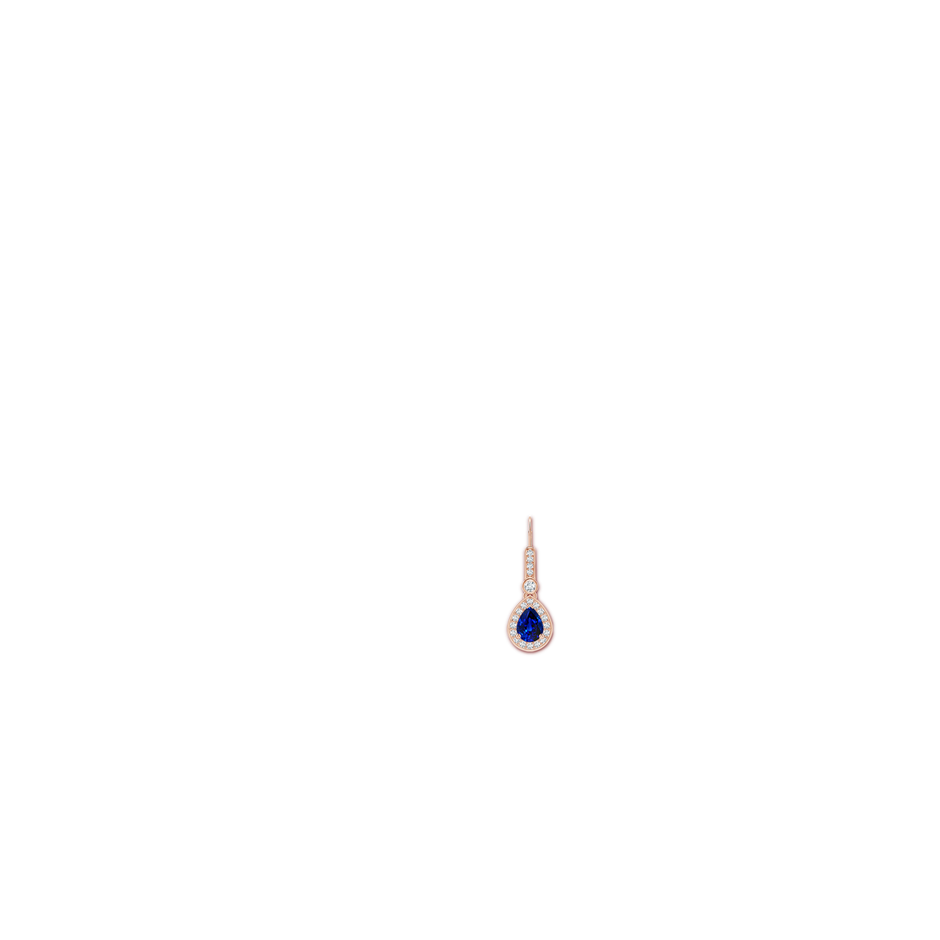 7x5mm Lab-Grown Pear-Shaped Blue Sapphire and Diamond Halo Drop Earrings in Rose Gold body-ear