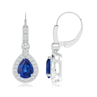 8x6mm AAA Pear-Shaped Blue Sapphire and Diamond Halo Drop Earrings in P950 Platinum