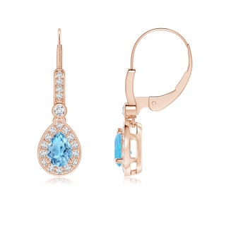 6x4mm A Pear-Shaped Swiss Blue Topaz and Diamond Halo Drop Earrings in 10K Rose Gold